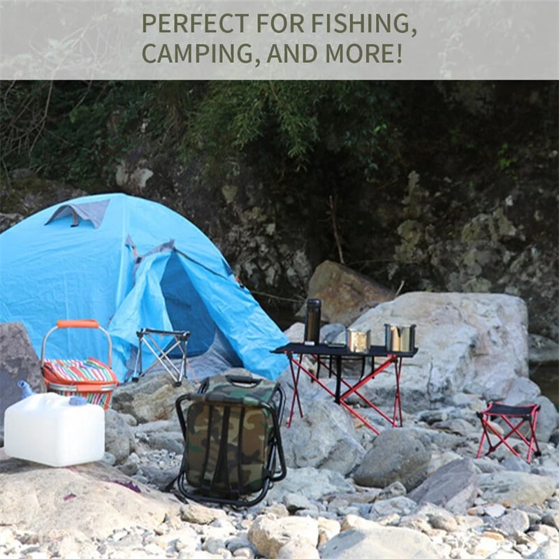 (image for) IPRee Outdoor Folding Camping Fishing Chair Stool Portable Backpack Cooler Insulated Picnic Bag Hiking Seat Table Bag Camping Fishing Gear
